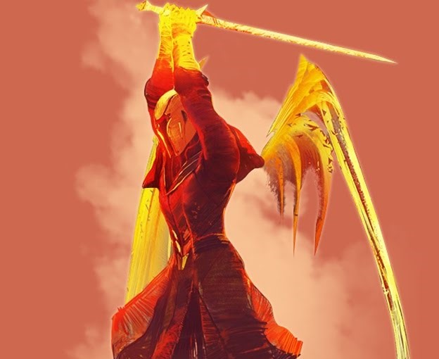 illustration of a paladin wielding a flaming sword